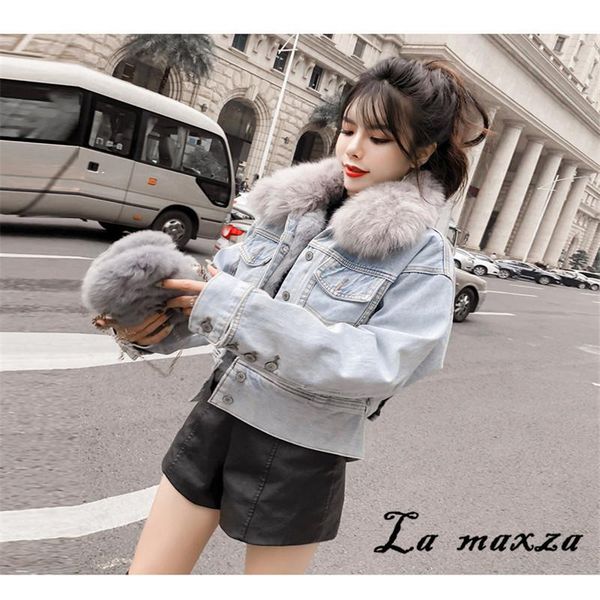 

women's jackets jean fur jacket fleece 2021 loose denim boyfriend vintage fashion casua lcropped women chic korean, Black;brown