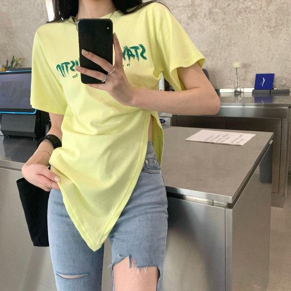 

women's t-shirt fashion design minority irregular split white loose short sleeve 2021 summer [delivery within 14 days]