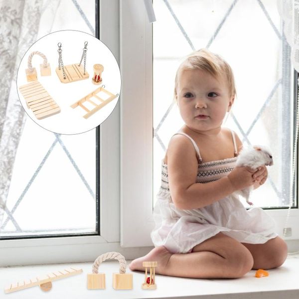 

small animal supplies 5pcs hamster cage toys wooden swing climbing