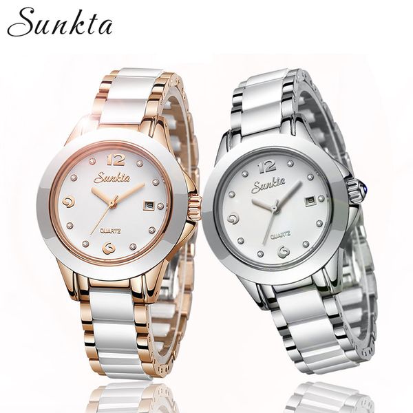 

sunkta rose gold women watches quartz ladies watch brand luxury stainless steel female wrist watch fashion clock 210517, Slivery;brown