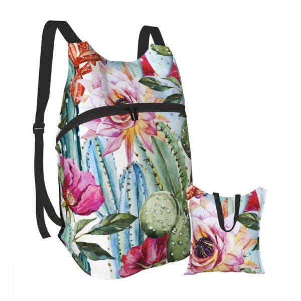 

backpack lightweight packable foldable watercolor flowers roses and cactus ultralight outdoor folding handy travel daypack bag