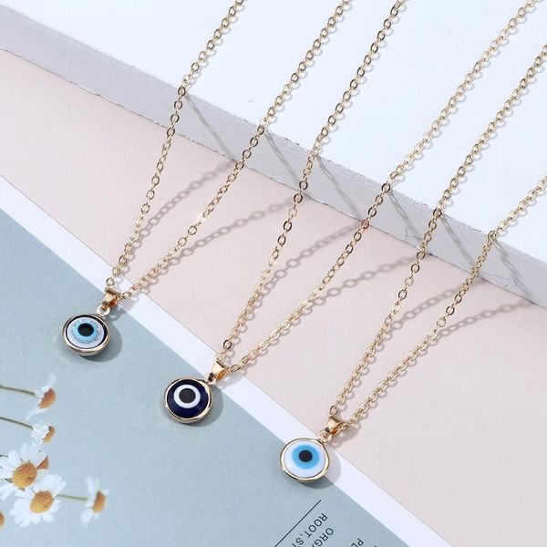 

pendant necklaces 1pc simple turkish evil eye necklace for womens gold color clavicle chains fashion boho ethic choker jewelry gifts, Silver