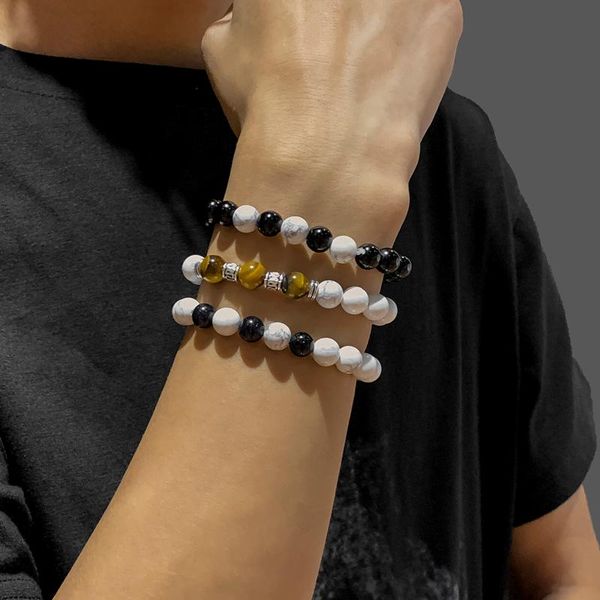 

beaded strands vintage beaded bracelet natural stone beads for men simple elastic rope couples fashion jewelry 2021, Black