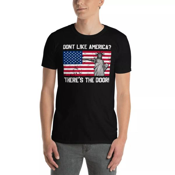 

don't like america there's the door cool american flag liberty shirt, White;black