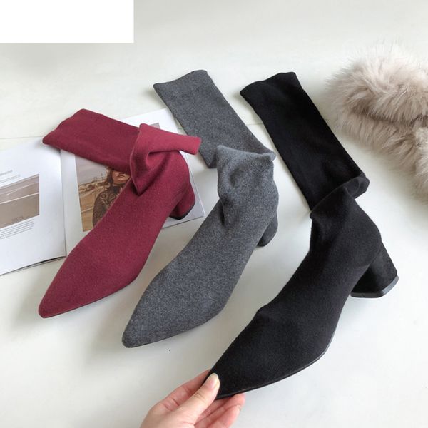 

boots spring elastic stretch socks shoes boots women high heels over the knee knitted t booties long 3oll, Black