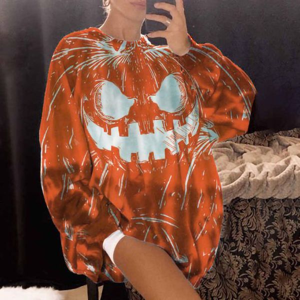

new halloween sweater printed pumpkin ghost hedging loose casual long sleeve, Black