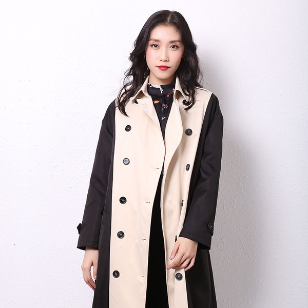 

women's trench coats colorblock double breasted coat g0771 yr6s, Tan;black