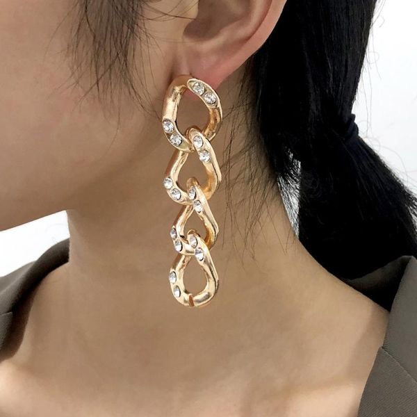 

hollow out earrings ins small chain design with exaggerated drill dangle & chandelier, Silver