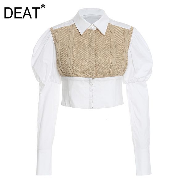 

spring and autumn turn-down collar full sleeves knits high waist shirt female short tide 1da834 210421, White
