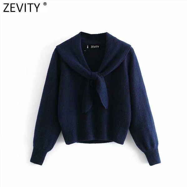

zevity women fashion bowknotted decoration solid leisure knitting sweater femme chic long sleeve casual slim pullovers s546 210603, White;black