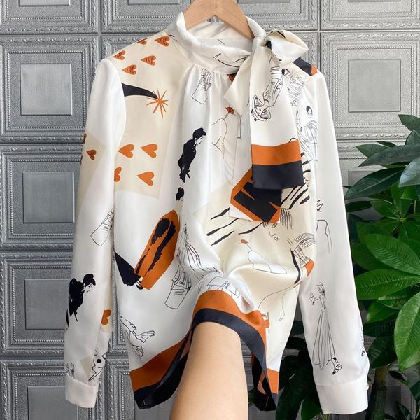 

women's blouses & shirts mode print bowtie wimen mangas long c468, White