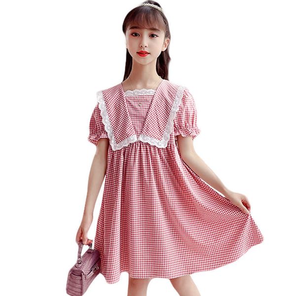 

kids dresses for girls plaid pattern ' lace summer costumes 6 8 10 12 14 210528, Red;yellow
