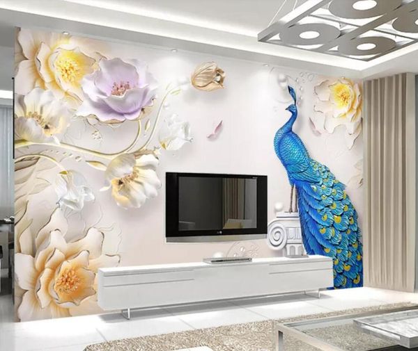 

wallpapers embossed peacock floral wallpaper for walls mural large po home wall decor hand painting flower roll