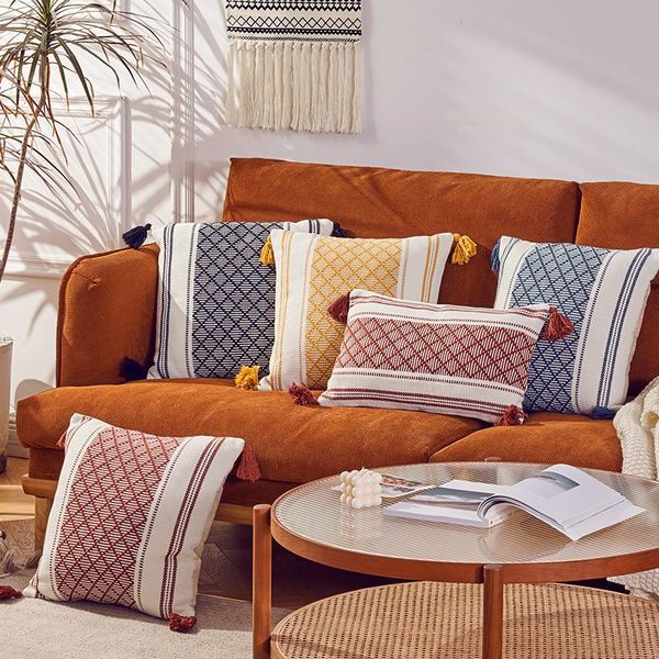 Almofada / travesseiro decorativo 45 * 45cm Cobertura de almofada geométrica abstract tassel estilo mediterrâneo cobre sala de estar decorativa coush