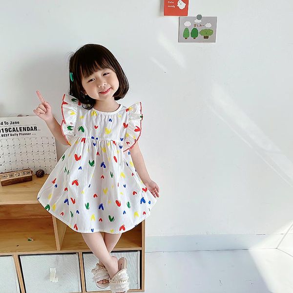 

girl's dresses 1-7t heart print girl dress elegant toddler kid baby clothes summer ruffles cute sweet sundress party club princess, Red;yellow