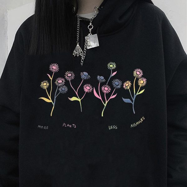 

women's hoodies & sweatshirts harajuku colored flower women long sleeve autumn winter warm pullovers pockets plus velvet sweatshirt, Black