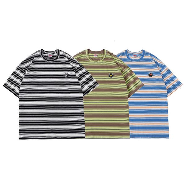 

fashion t shirt impas national college round neck stripe short sleeve men's loose street versatile couple's, White;black