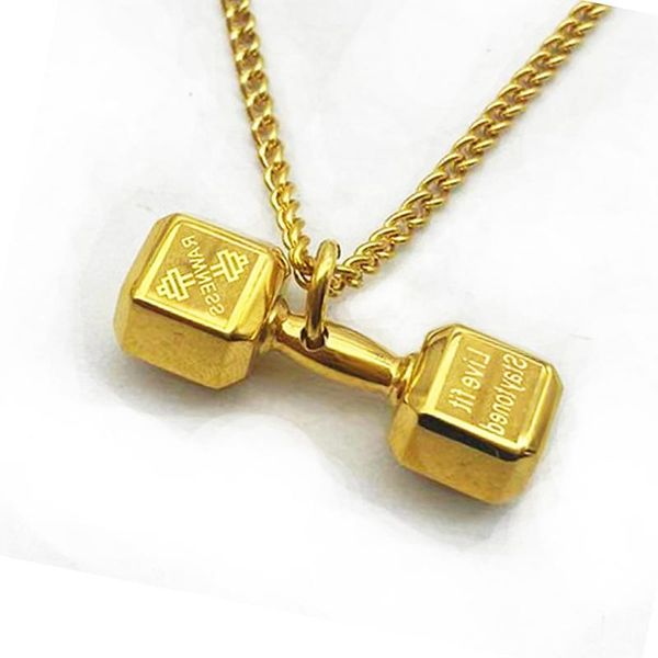 

pendant necklaces gold necklace mens stainless steel fitness barbell fashion men chain sports gifts for men's accessories jewelry, Silver