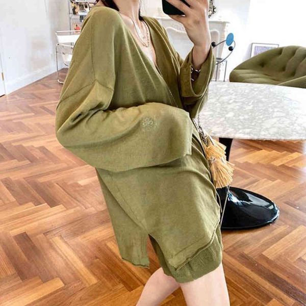 

women's tracksuits irmÃ£ fara casaco de malha com cote em v, novo verÃ£o, manga comprida, terno feminino + cordÃ£o cintura alta, shor, Gray