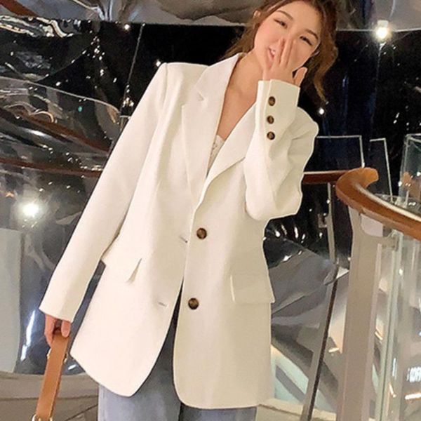 

women's suits & blazers [ewq] korea chic casual trend women solid color lapel single-breasted loose fashion long-sleeved suit coat autu, White;black
