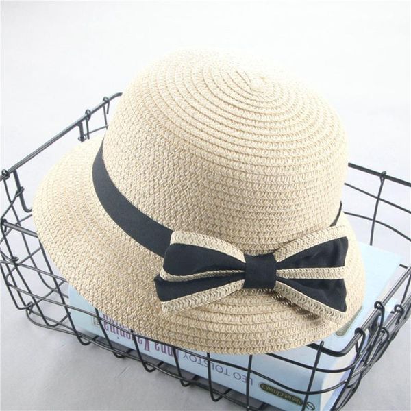 

caps & hats summer baby hat cap children breathable straw kids boy girls simple foldable wide brim floppy, Yellow