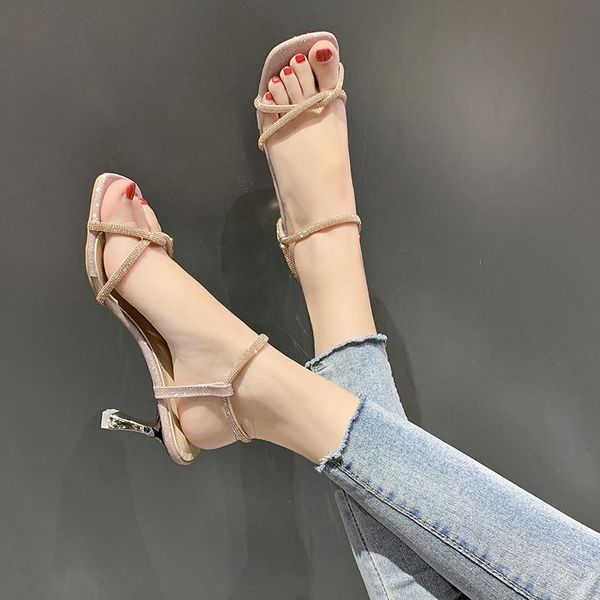 

sandals ladies summer fashion 2021 casual all-match comfortable toothy square toe sequined high heels, Black
