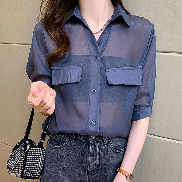 

women's blouses & shirts bethquenoy half sleeve women oversized ladies chiffon chemisier femme plus size blusas camisas mujer grey, White