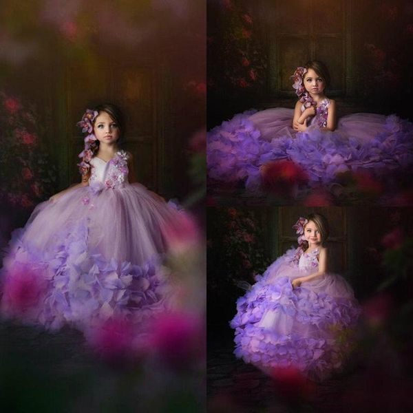 

girl's dresses ball gown flower girl for wedding lace handmade flowers birthday wear first communion dress tulle luxury girls pageant g, Red;yellow