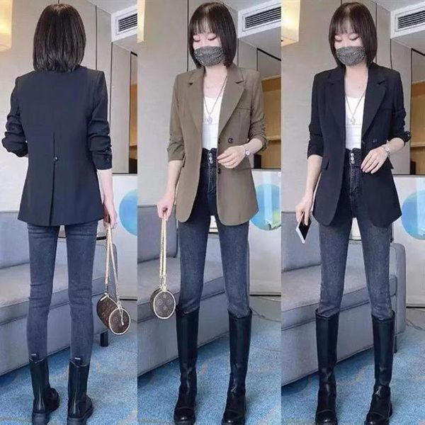 

women's suit jacket 2021 wild spring and autumn net red casual small british style suits & blazers, White;black