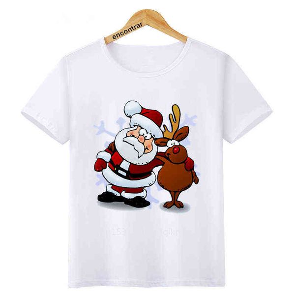 T-shirt Neue Stil Kinder Mädchen Jungen Spaß Weihnachten Santa Claus Rentier Drucken T-shirt Kinder Mode Kurzen ärmeln Weiß Tops g1224