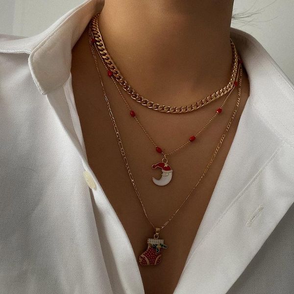 

chains stonefans christmas gift multi layer pendant necklace for women fashion gold color long chain choker festival jewelry wholesale, Silver