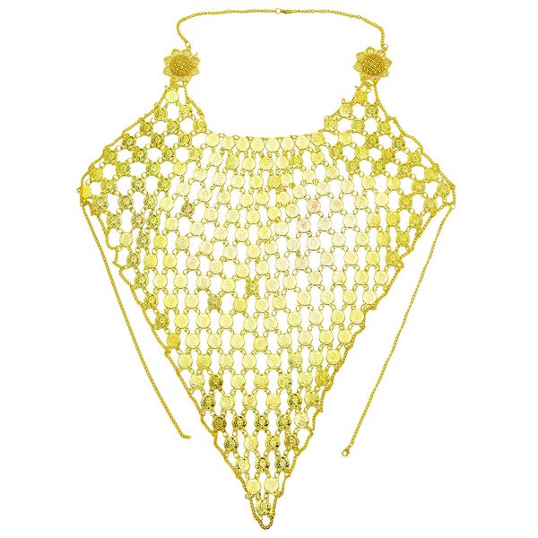 

fashion gold alloy empty coin handmade flower body chain vest belt female accessories women jewelry gift, Silver