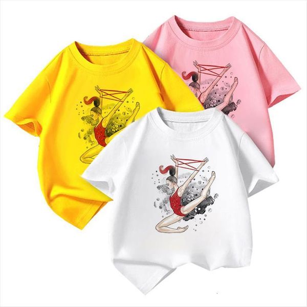 

summer interesting gymnastics watercolor ballet childrens t shirt sports short sleeved o neck casual toddler clothes top, Blue