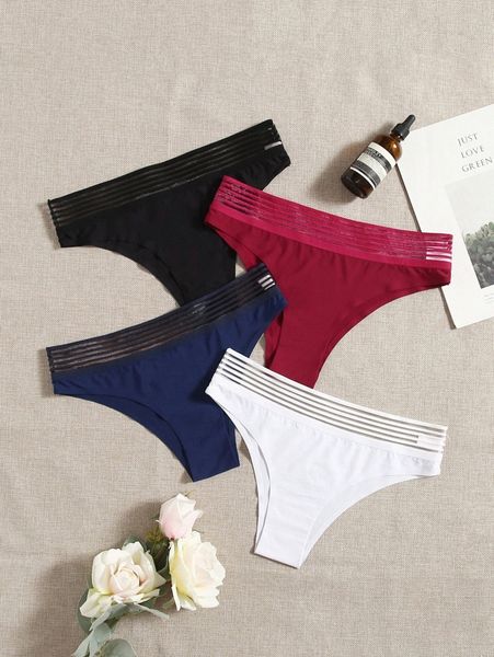 

4pack plus no show contrast trim panty set r6hl#, Black;white