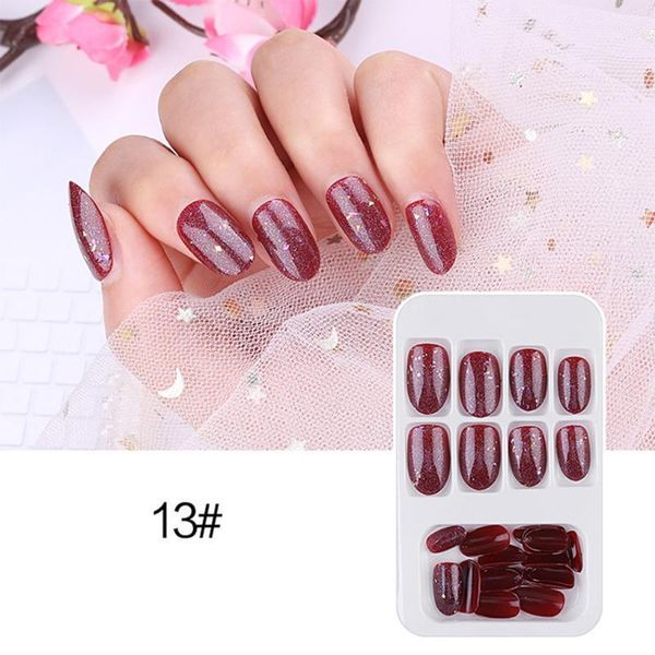 

24/14pcs shiny pvc fake fingernails detachable false nail stickers art tips beauty salon supplies1, Red;gold