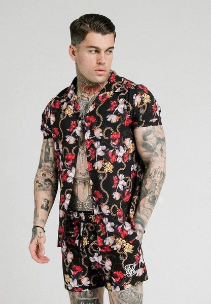 

men's casual shirts siksilk black rose mix men shirt, White;black