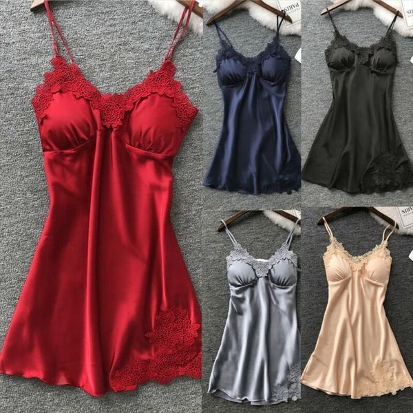 

satin silk pajamas nightdress lingerie women sleepwear night dress skirt, Black;red