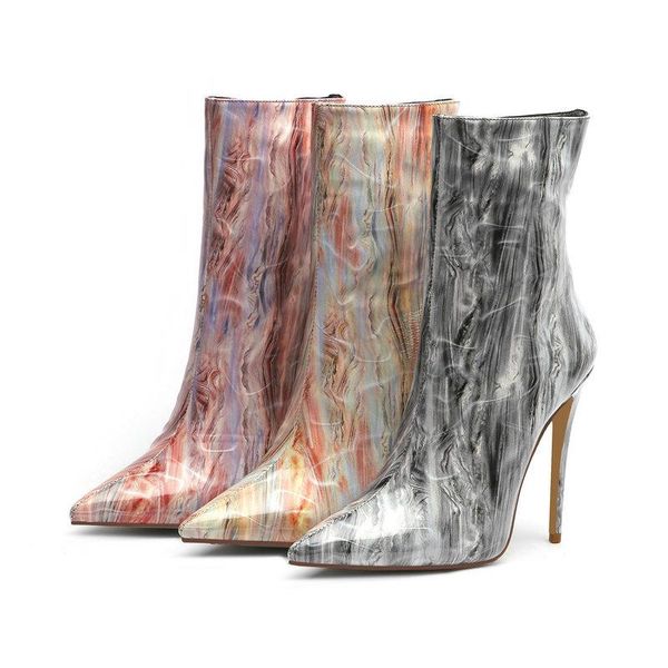 

boots 2021 autumn winter multicolor women ankle thin high heel zipper short ladies pointed toe shoes plus size, Black