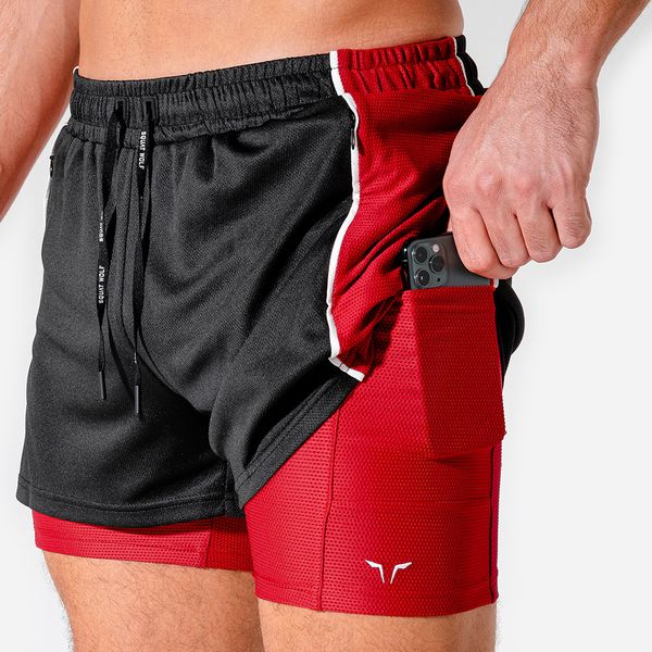 

2 in 1 men's running shorts summer fitness shorts mesh breathable casual pants gym training sport, White;black