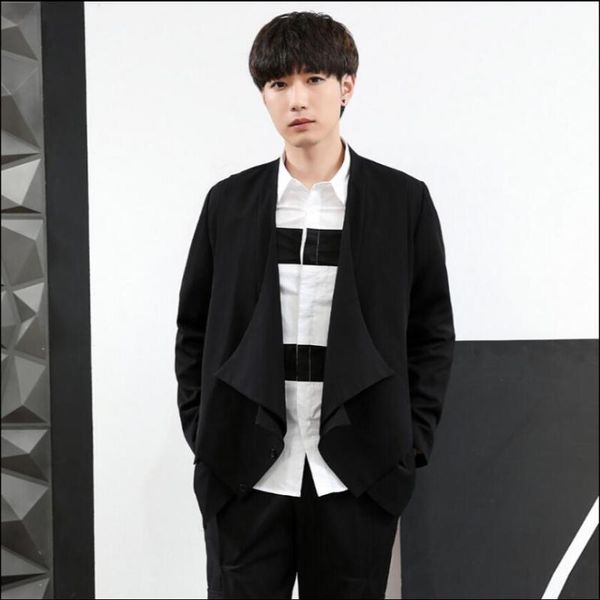 

men's suits & blazers black jacket men personality double-layer stitching heap collar suit hairstylist coat original designer tide bran, White;black