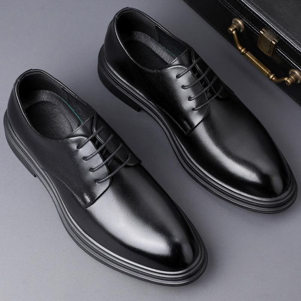 

dress shoes luxury business oxford leather men breathable rubber formal male office wedding flats footwear mocassin homme, Black
