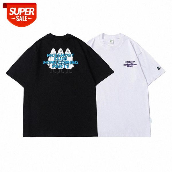 

niceghostclub color changing ghost short-sleeved t-shirt female ngc couple letter uv #pg8e, White;black