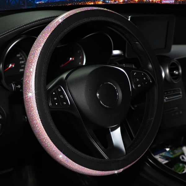

steering wheel covers 37/38mm universal car cover pu leather rhinestones imitation diamond case auto interior decor styling