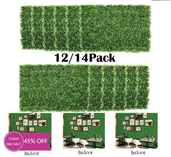 

12/14 pack artificial boxwood panels mat greenery fence wall decorative hedge plant for outdoor indoor garden backyard flowers & wreaths