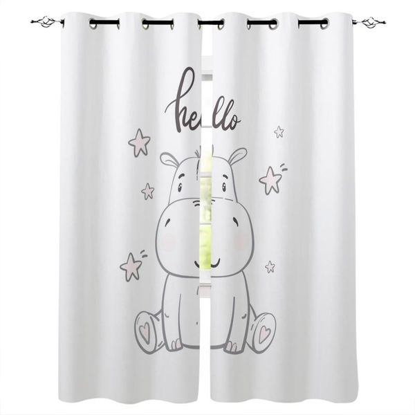 

kawaii stars hippo baby cute animal white windows curtains living room bedroom kitchen kids drapes window treatments curtain &