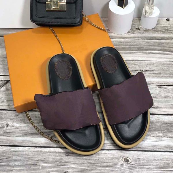 

fashion designer slippers womens slides sandals luxury shoes summer beach slide flat platform flower women sneakers laether sandal with box, Black