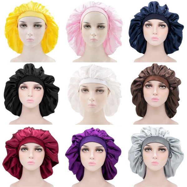 

beanie/skull caps solid color wide band large satin bonnet sleep women hair care night hat headwear fashion accessories, Blue;gray