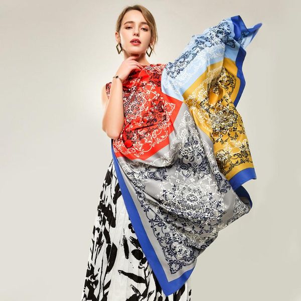 

scarves painted cashew print ladies satin long silk scarf shawl fashion brand printed spring fall female head w175, Blue;gray