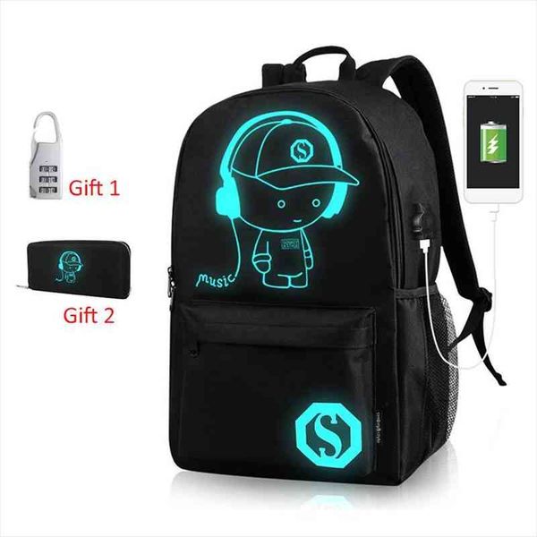 

super cool luminous school bags usb charging fashion anime portable travel bag for boys and girls teenager anti theft backpack