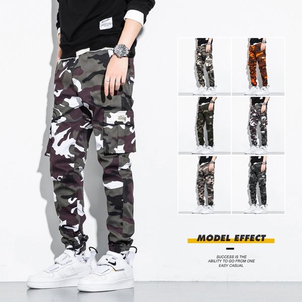 

new large casual camouflage sports korean version legged long pants men's multi pocket four seasons overalls men, Black